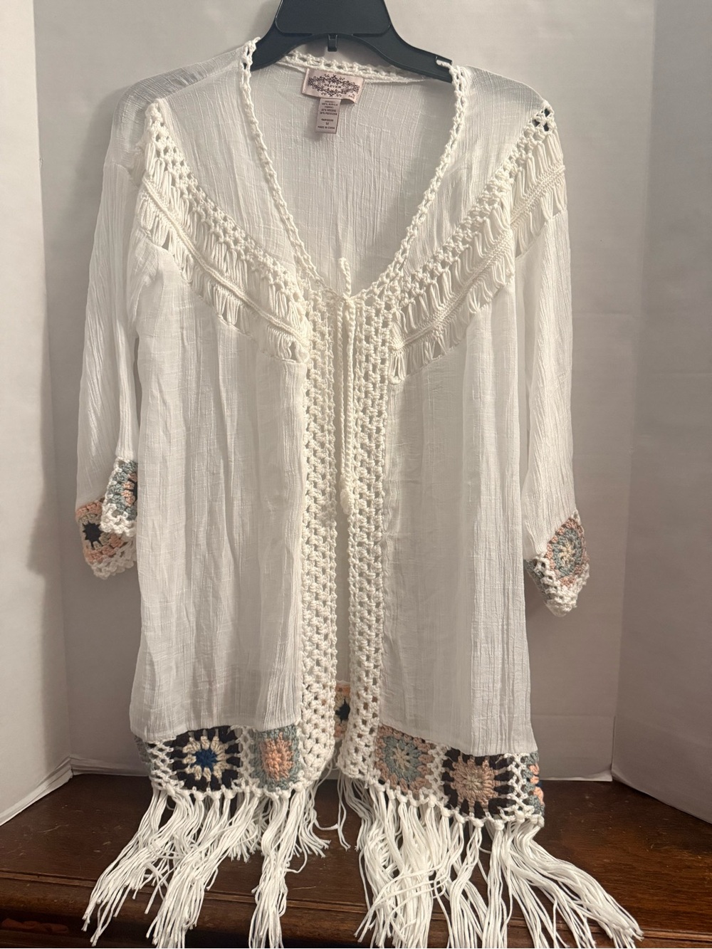 Oliver Hand Crochet Open Front Bohemian Kaftan Shawl Medium